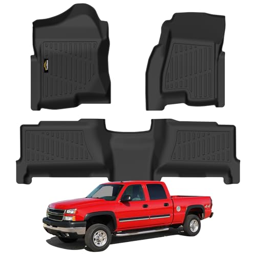 Floor Mats 1999-2006 for Chevy Silverado & GMC Sierra Crew Cab 1500 2500 2500HD 3500HD, 2007 Silverado GMC Sierra Classic Body, 2000-2006 Suburban/Yukon XL/Escalade ESV (2nd Row Bench Seat Only) - size: For Silverado & Sierra 1999-2006