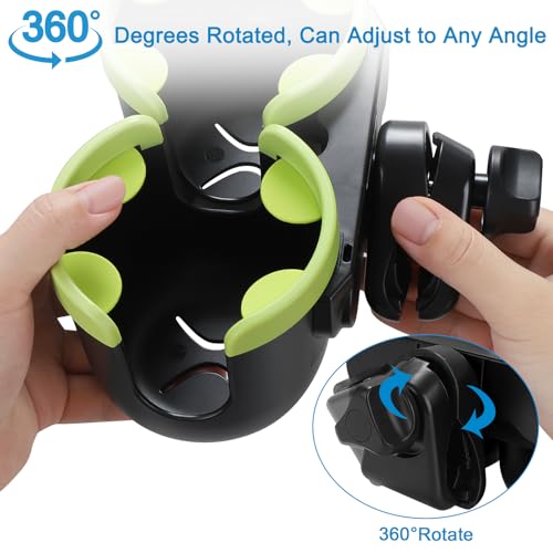 Accmor Stroller Cup Holder with Phone Holder, Bike Cup Holder, Universal Cup Holder for Uppababy Nuna Doona Strollers, 2-in-1 Cup Holder for Walker, Wheelchair, Scooter - color: Double Holder-Green