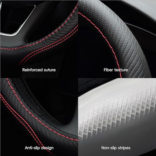 LABBYWAY Microfiber Leather Auto Car Steering Wheel Cover, Universal Fit 15 Inch Anti-Slip Wheel Protector, Black - color: Fiber Black