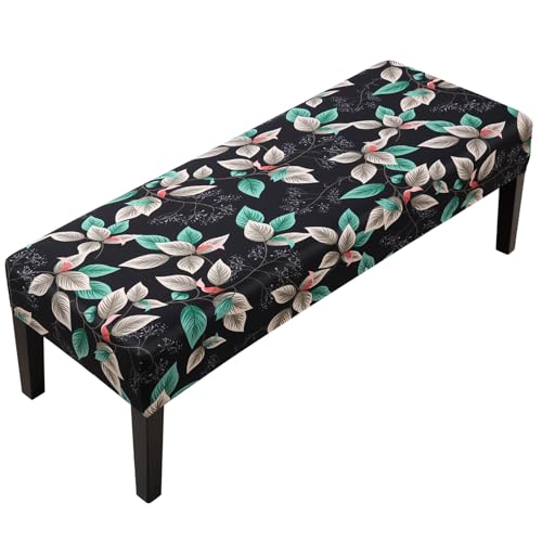 Fuloon Stretch Bench Cover, Anti-Dust Removable Dining Bench Slipcover Washable Seat Cushion Protector for Bedroom, Kitchen, Hotel, Banquet, Green Black Flower - color: Flower Green Black