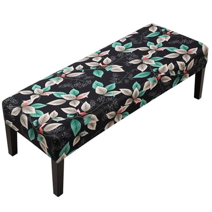 Fuloon Stretch Bench Cover, Anti-Dust Removable Dining Bench Slipcover Washable Seat Cushion Protector for Bedroom, Kitchen, Hotel, Banquet, Green Black Flower - color: Flower Green Black