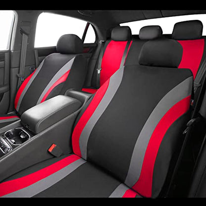 CAR PASS Line Rider Sporty Car Seat Covers Full Set with 4Pcs Waterproof Car Floor Mats Universal Fit Airbag Compatible Automotive Interior Covers for Sedans, Trucks,Vans,SUV (Combo Set, Black & Red)
