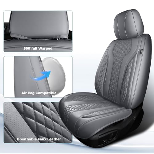 Leather Car Seat Covers Full Set, Breathable Faux Leather Seat Covers for Cars SUV Sedan Waterproof Grey - color: Grey
