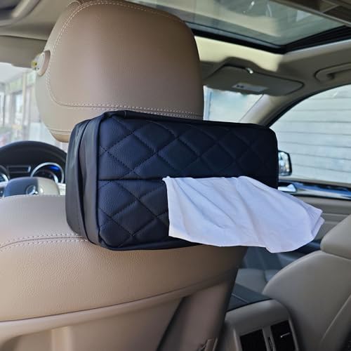 Car Tissue Holder for 120 Standard Tissue,Leather PU Tissues Box Cover for Car Backseat,Extra Large Rectangle Napkin Holder Soft Rectangular,Fits for Kleenex tissues,for Storage& Organization (Black) - color: Black
