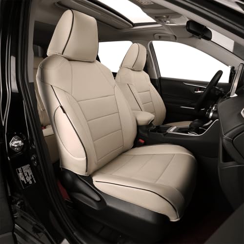 EKR Rav4 Seat Covers Custom Fit for Toyota Rav4 LE(NOT for Hybrid) 2013 2014 2015 2016 2017 2018,Leather Car Seat Cover for Trucks SUV Full Set,Faux Leather(Beige) - color: Beige, size: 2013-2018 RAV4 LE(Not for Hybrid)