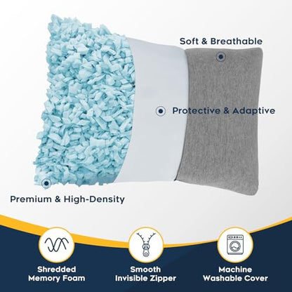 CushyOasis All-in-1 Camping Pillow Set - Shredded Memory Foam Neck Pillow Travel Pillow with Eye Mask, Earplugs, Washable Cover, Compact for Backpacking, Camping, Flights, Car Travel (Small Size) - size: Small