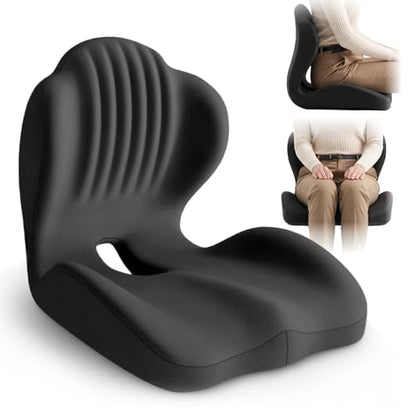 Ergonomic Seat Cushion, Office Chair Seat Cushions with L-Shaped Design, Memory Foam Orthopedic Cushion with Coccyx Hollow, Lumbar Support & Tailbone Pain Relief for Car, Truck, Gaming Chair (Black)