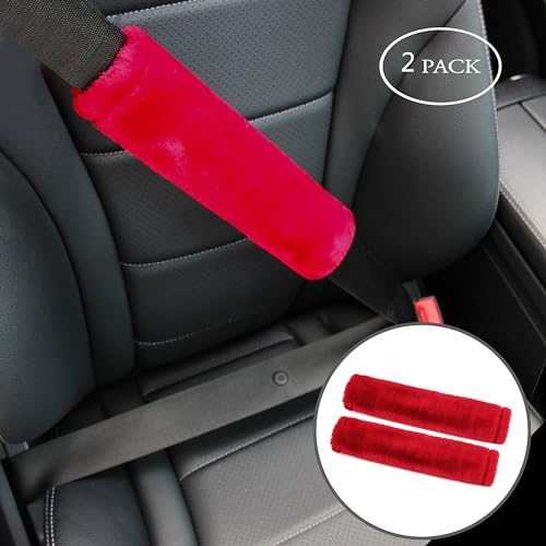 Soft Faux Fur Universal Fit Seatbelt Cover Car Truck SUV Airplane Seat Belt Shoulder Pad for Carmera Backpack Straps Neck Cushion Protector 2 Pack 10.5in Red - color: Red, size: 10.5in 2pack