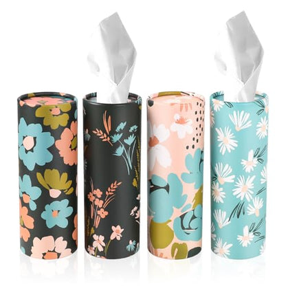 Wuyaoyao 4PCS Car Tissue Holder, Auto Travel Kleenex Holder with Facial Tissues, Cylinder Tissue Boxes for Auto Cup Holder, Refill Automotive Tissue Box Round Container, Universal Car Accessories