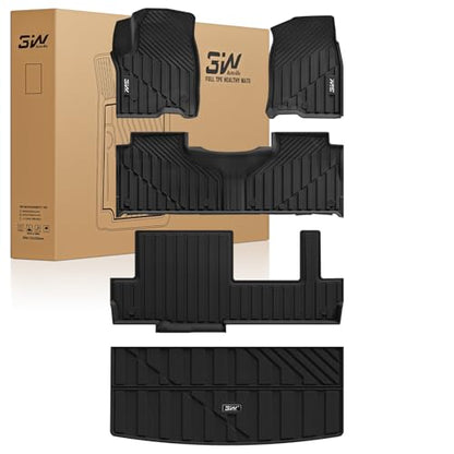 3W Floor Mats & Cargo Liner for 2021-2025 2026 Chevrolet Tahoe/GMC Yukon (Only for 8 Seats, Not for XL), All Weather Protection Anti-Slip & Durable TPE Full Set Liners Automotive Accessories - size: Chevy Tahoe 2021-2025 Full Set