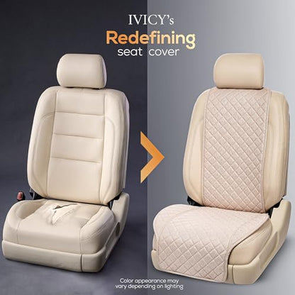 IVICY Faux Linen Front Car Seat Cover – Non-Slip Bucket Seat Protector for Most Cars, SUVs, Vans & Trucks – 1 Seat Cover, Machine Washable, Side-Airbag Friendly, Light Beige - color: BEIGE WS LN