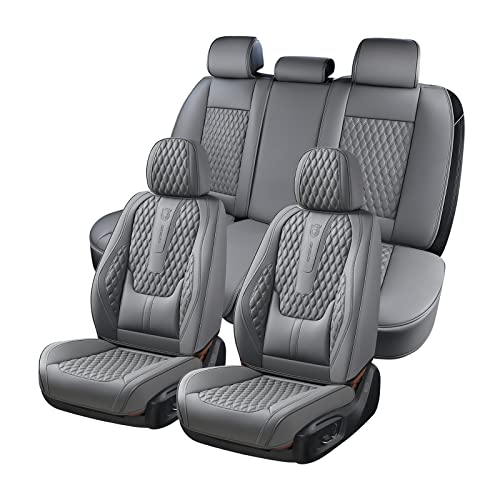 Coverado Car Seat Covers Full Set, Nappa Leather Seat Covers for Car, Waterproof Car Seat Protector with Lumbar Support, Automotive Seat Covers Universal Fit for Most Cars SUV Trucks (Gray) - color: A/Gray, size: FullSet