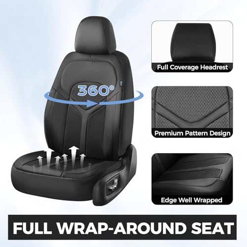 Car Seat Covers Front Seat, Universal Seat Cover 2 Seats, Automotive Seat Covers with Mesh Leather, Waterproof Car Seat Protector, Breathable Car Seat Cushion for Most Car SUV Truck, Black - color: Black, size: Frontpair