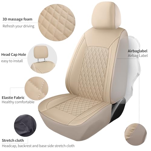 HChengkikz Car Seat Covers, Breathable and Waterproof Leather Seat Covers, Luxury PU Universal Fit Automotive Airbag Compatible for Most Cars Sedans SUV and Truck (2 Pieces, Front Seat, Beige) - color: N1 Beige, size: Front Seat