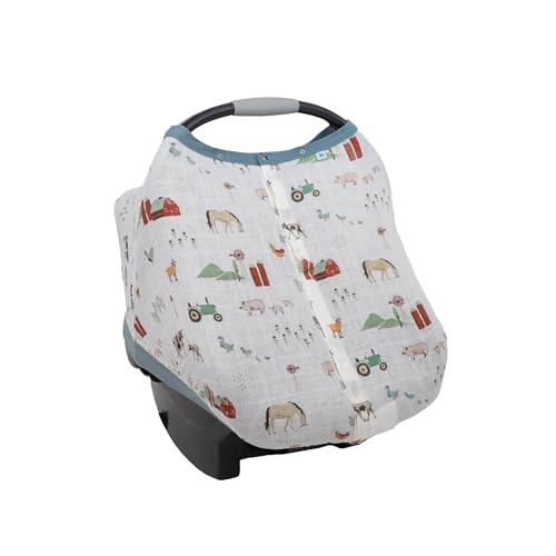 Little Unicorn Baby Car Seat Canopy | Soft & Breathable Muslin Fabric | Magnetic Closure Cover & Universal Fit | for Protection & Privacy | Nursing Cover (Farmyard) - color: Farmyard