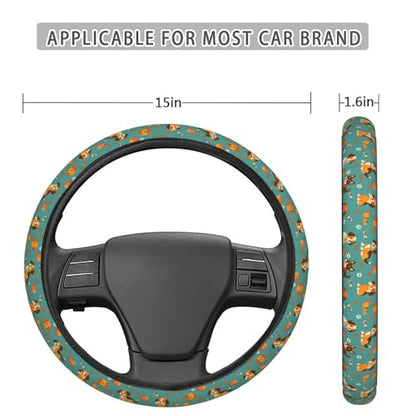 Cute Dogs Green Pattern Steering Wheel Cover for Women Men, Non-Slip Steering Wheel Protector Car Wheel Covers, Universal 15 Inch Fit for Auto, Suvs, Truck - color: Cute Dogs Green Pattern