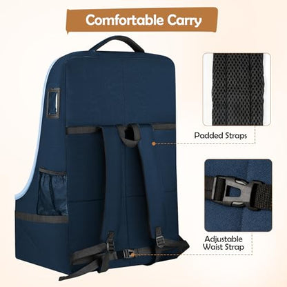YOREPEK Padded Carseat Travel Bag, Car Seat Travel Cover Backpack with Shoulder Straps, Gate Check Car Seat Bag, Baby Airplane Travel Essentials - color: Dark Sea Blue