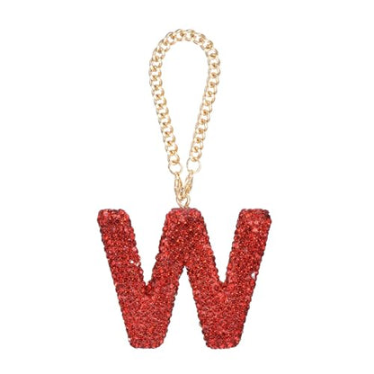 MECCANIXITY Bling Car Letter Charm, Initial W Letter Interior Car Rear View Mirror Decoration Hanging Crystal Ornaments for Women Bags Water Cup DIY Craft, Red - style: Letter W