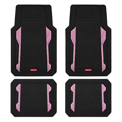Rubbermaid Car Floor Mat, Heavy Duty All-Weather Car Mats Full Set with Dual-Tone Pink Aluminum Inserts – Universal Fit, Anti-Slip Backing, Trim-to-Fit for Most SUV, Sedan, Van