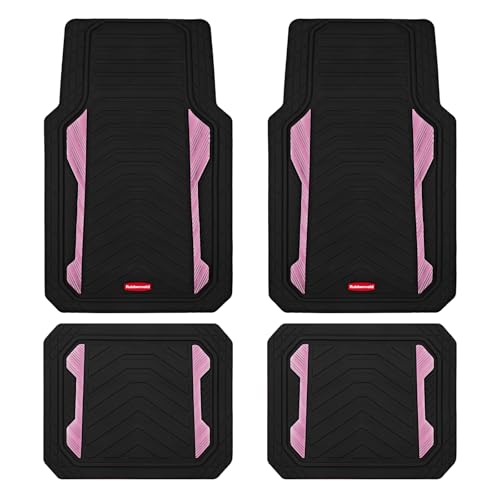 Rubbermaid Car Floor Mat, Heavy Duty All-Weather Car Mats Full Set with Dual-Tone Pink Aluminum Inserts – Universal Fit, Anti-Slip Backing, Trim-to-Fit for Most SUV, Sedan, Van