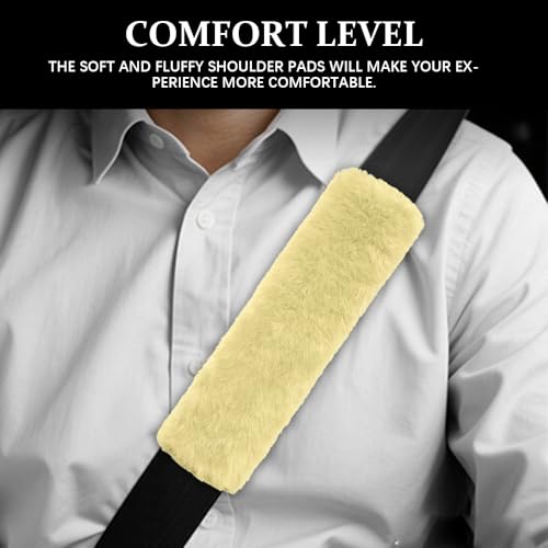 2PCS Car Seat Belt Cover Pads, Fluffy Car Seatbelt Covers, Soft & Comfortable Plush Seat Belt Cushion Protects Shoulder, Auto Safety Belt Strap Cover to Protect Your Neck (Beige) - color: Beige