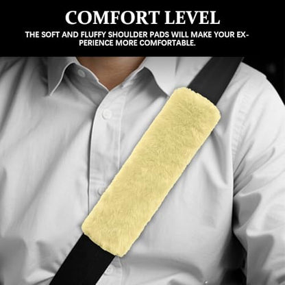 2PCS Car Seat Belt Cover Pads, Fluffy Car Seatbelt Covers, Soft & Comfortable Plush Seat Belt Cushion Protects Shoulder, Auto Safety Belt Strap Cover to Protect Your Neck (Beige) - color: Beige