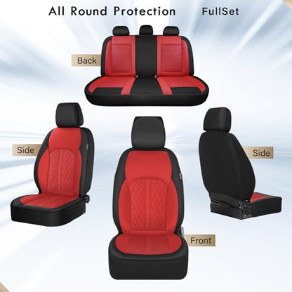 Coverado Leather Seat Covers Full Set, Red Seat Covers for SUV, Pickup Truck, Sedan, Automotive Vehicle Interior, Waterproof and Durable All Weather Protector