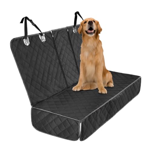BESULEN Dog Car Seat Cover for Back Seat, Waterproof Dog Bench Seat Pad Compatible for Armrest & Seat Belt, Universal Nonslip Durable Soft Pet Backseat Protector for Cars Trucks & SUVs (Black)