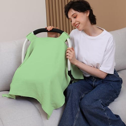 100% Muslin Cotton Car Seat Cover Baby, Carseat Canopy Cover, Universal Fit Stroller Covers for Boys and Girls (City Green) - color: city green