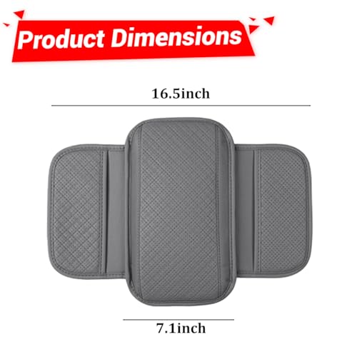 Car Center Console Cover, Vehicle Arm Rest Cover Cushion with 2 Storage Bags, Automotive Interior Armrest Box Middle Console Protector, Universal for SUV Sedan Truck (Grey)