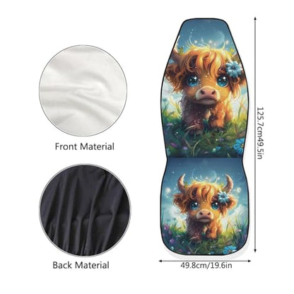 INSTANTARTS Cute Highland Cow Car Seat Covers Full Set of 2 Vehicle Protector Front Seats Covers Stretchy Washable Car Accessories Bucket Seat Cover - color: Cute Highland Cow