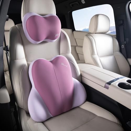Lumbar Support with Car headrest Back Pillow for Chairs Headrest Pillow for Car Ergonomic Ultrathick Memory Foam Back Pillow for Office Chair (Dark Purple) - color: Dark Purper, size: Lumbar+headrest