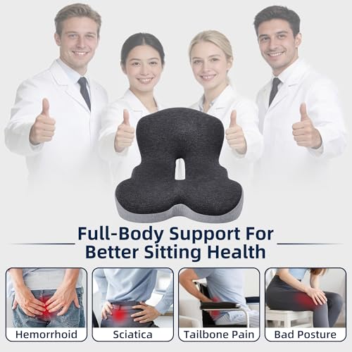 lazyzzz Office Chair Cushion, Memory Foam Seat Cushion with Lumbar Support & Adjustable Strap, Ergonomic Car Orthopedic Seat Cushion Back Pain Relief for Truck Driver, Office Chair, Gaming Chair