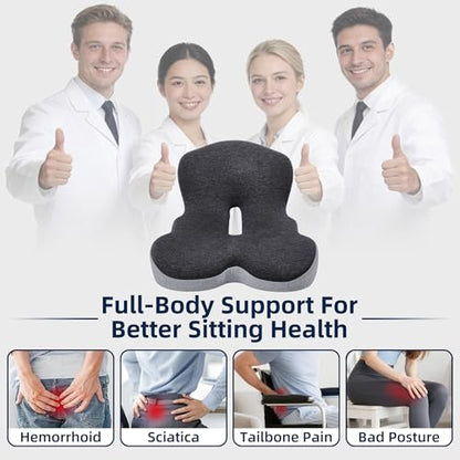lazyzzz Office Chair Cushion, Memory Foam Seat Cushion with Lumbar Support & Adjustable Strap, Ergonomic Car Orthopedic Seat Cushion Back Pain Relief for Truck Driver, Office Chair, Gaming Chair