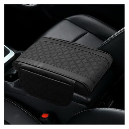 YoRise Leather Car Center Console Cover, Comfort Car Armrest Storage Protective Pad, Armrest Cover with 2 Side Storage Bags, Middle Console Protector Accessories for Most Cars (Black)