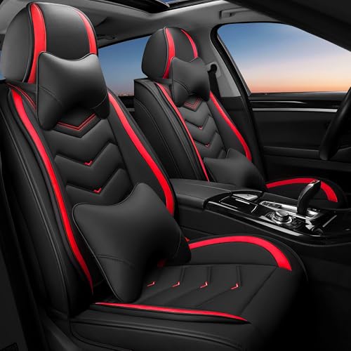 Car Seat Covers Fit for RAM 2012-2026, Stylish Sport Seat Covers, Waterproof Wear-Resistant Premium Nappa Leather Car Seat Covers.(2 Pcs Front with Pillow/Black Red) - color: Black Red, size: Luxury 2 Seats
