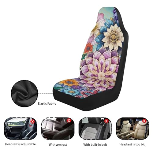 Bohemian Flower Car Seat Cover Front Bottom Seat Cushion Cover, Front Seat Covers Universal Fits Most Cars, SUVs, and Trucks, Washable and Easy to Install - color: Bohemian Flower