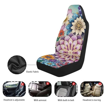 Bohemian Flower Car Seat Cover Front Bottom Seat Cushion Cover, Front Seat Covers Universal Fits Most Cars, SUVs, and Trucks, Washable and Easy to Install - color: Bohemian Flower