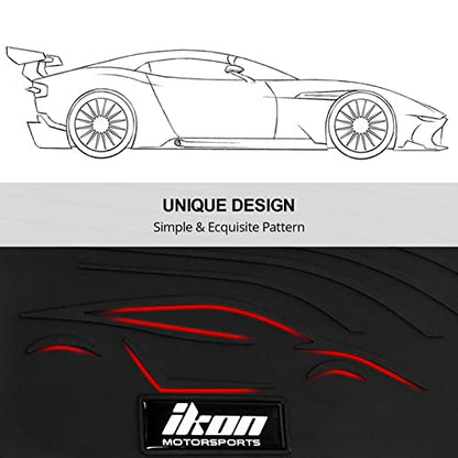 IKON MOTORSPORTS, Custom Fit Floor Mats Compatible with 2017-2023 Tesla Model 3, Latex Rubber Heavy Duty All Weather Car Front Rear Carpets Liner 3PC Black, 2018 2019 2020 2021 2022
