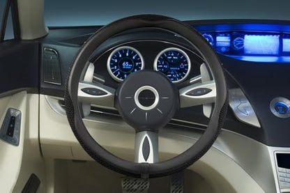 38cm Car Steering Wheel Cover, Universal 15 inch, Microfiber Breathable Ice Silk,Warm in Winter and Cool in Summer, Anti-Slip, Odorless, Easy to Install - color: BLACK