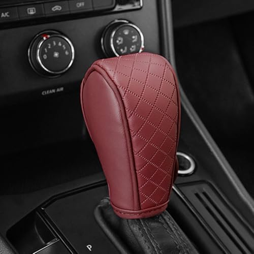 Gear Shift Knob Cover PU Leather Car Stick Shift Knob Cover Universal Fit for Most Cars, Non-Slip Gear Shifter Protector, Stylish Gear Shift Hoodie (Wine red) - color: Wine red