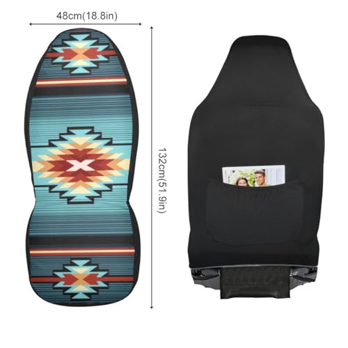 Southwest Native American Tribal Car Seat Covers Set of 2,Turquoise Navajo Design Western Universal Auto Front Seat Cushion Protector for Women Men Cute Car Accessories Fit for Car SUV Truck - color: Turquoise