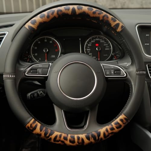 Leopard Steering Wheel Cover, Made with Breathable Microfiber Leather Cheetah Print, Anti-Slip, Universal Fit 14 1/2 inches to 15 inches, Black - color: Cheetah Print
