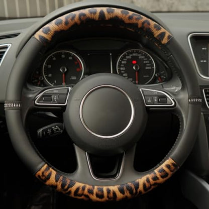 Leopard Steering Wheel Cover, Made with Breathable Microfiber Leather Cheetah Print, Anti-Slip, Universal Fit 14 1/2 inches to 15 inches, Black - color: Cheetah Print