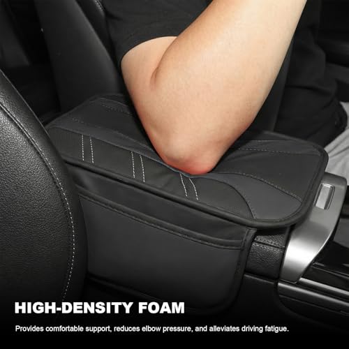 Car Center Console Cover, Leather Auto Arm Rest Protector Cushion with 2 Side Storage Bags, Universal Armrest Cushion Pad Middle Console Cover for SUVs Sedans Trucks (Black) - color: Black