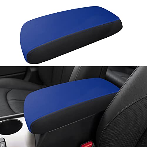 Car Center Console Armrest Cover for Kia Optima 2016 2017 2018 2019 2020 Leather Anti-Scratch Central ArmRest Box Lid Seat Cover Protector Cushion Saver Interior Accessories(Blue+ Black Leather - color: Blue leather + Black leather