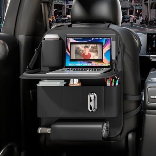 Backseat Car Organizer with Tray 1 Pack,Car Backseat Organizer with Foldable Table for Kids,Multifunctional Seat Back Organizer with Storage Pockets Car Storage Organizer (Black) - color: Black