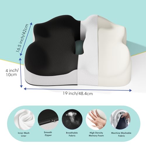 Seat Cushion for Truck Driver, Extra Large Memory Foam Car Seat Cushions for Long Driving - Orthopedic Sciatica Ease and Tailbone Pain Relief, Comfort Support for Road Trip Essentials