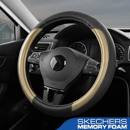 Skechers Steering Wheel Cover Memory Foam,Luxury Leather Steering Wheel Covers,Universal Anti-Slip Fit 14" 1/2-15" Car Wheel Cover for Stylish Car Decor Gifts Fit Suvs,Vans,Sedans,Car,Trucks,Beige