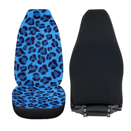 Blue Leopard Print Car Front Seat Covers, Thin Breathable Easy to Install Automotive Bucket Seat Covers Fits Most Cars SUV Trucks, 2 Piece - color: Blue Leopard